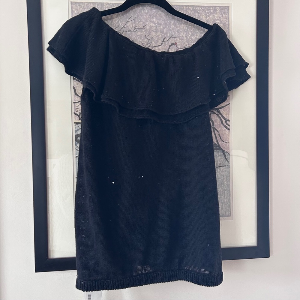 Brunello Cucinelli Linen Silk Sweater, Layered Ruffle Collar & Sequins $1495 - Picture 6 of 8